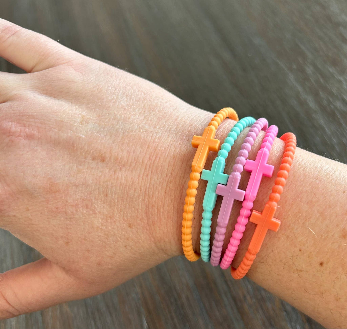 Silicone Cross Bracelet Set of 5: Neons