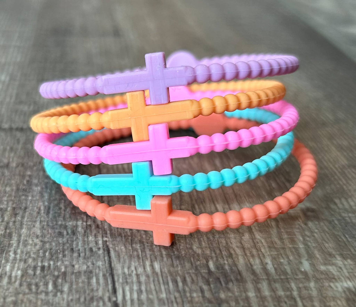 Silicone Cross Bracelet Set of 5: Neons