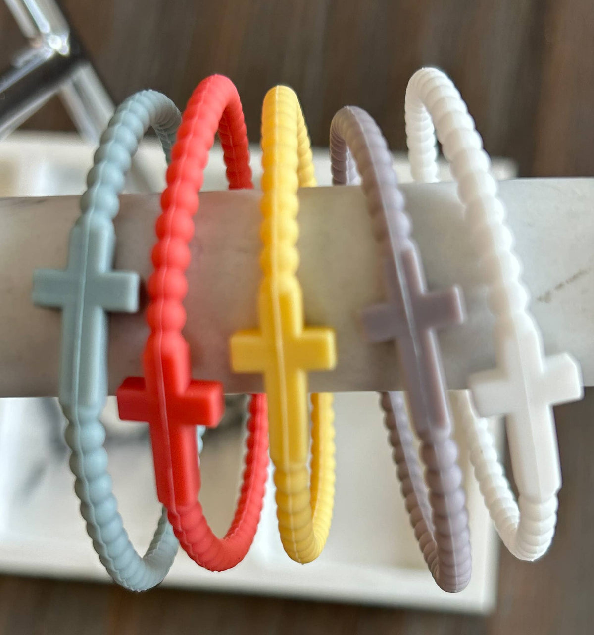 Silicone Cross Bracelet Set of 5: Pastels