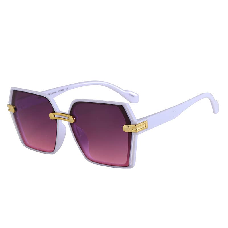 F3224, Large Trendy Frame With Gold Decor Arm Sunglasses