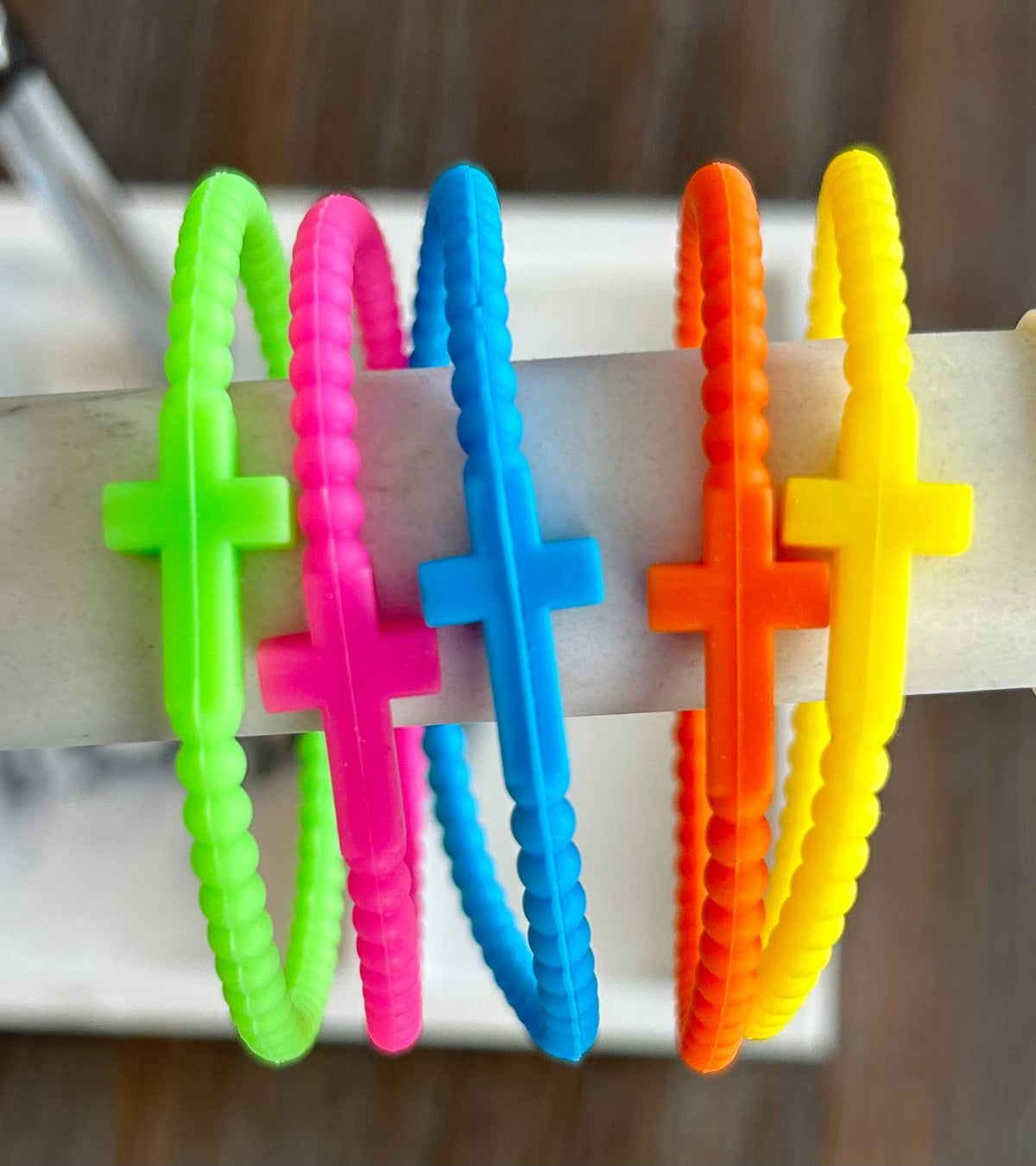 Silicone Cross Bracelet Set of 5: Neutrals