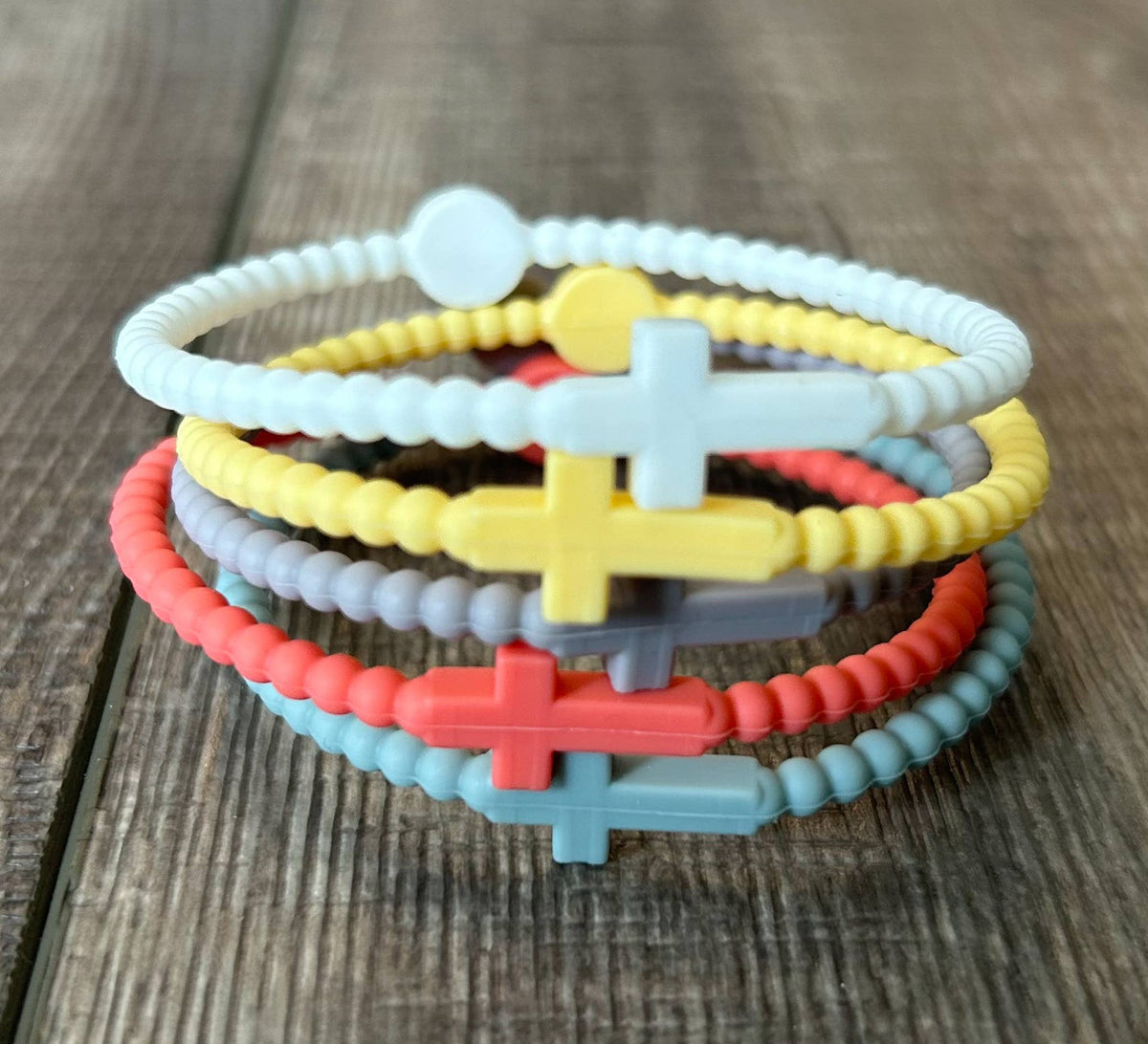 Silicone Cross Bracelet Set of 5: Pastels
