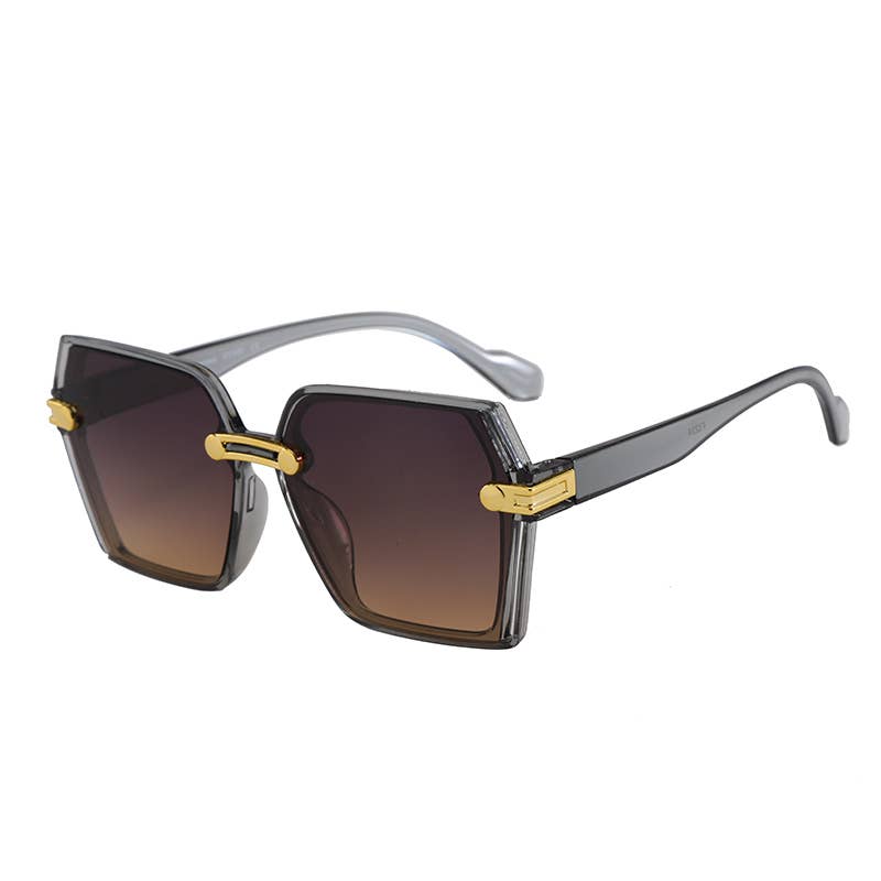 F3224, Large Trendy Frame With Gold Decor Arm Sunglasses