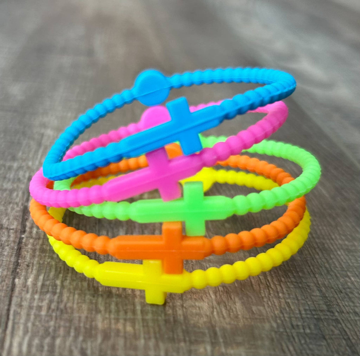 Silicone Cross Bracelet Set of 5: Neons