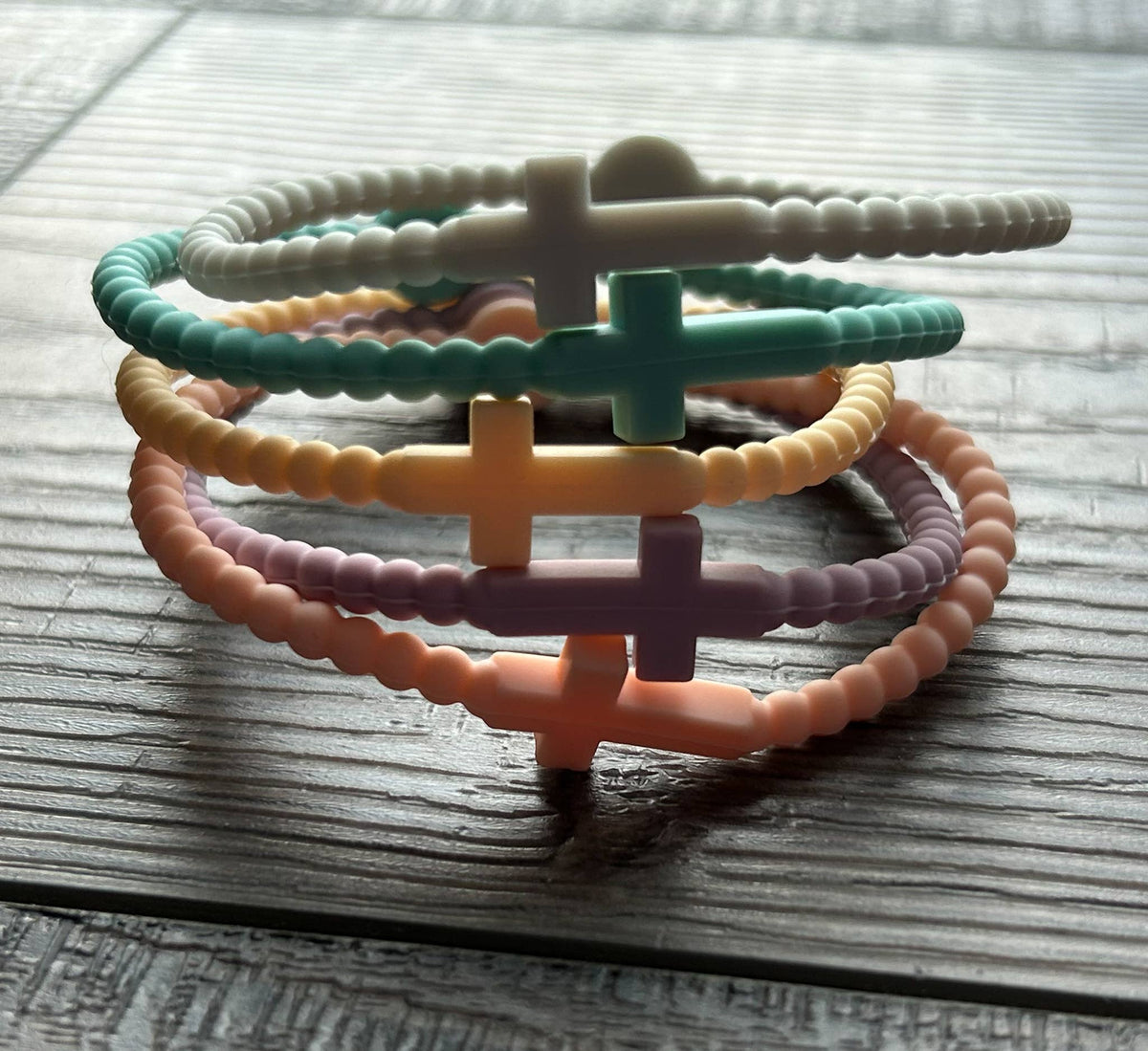 Silicone Cross Bracelet Set of 5: Neutrals