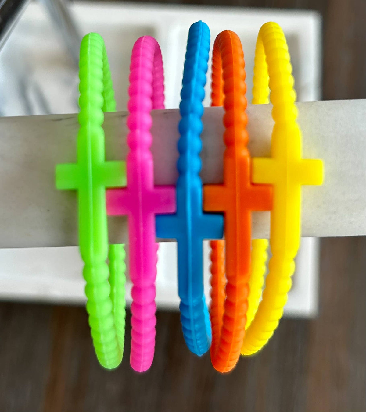 Silicone Cross Bracelet Set of 5: Neons