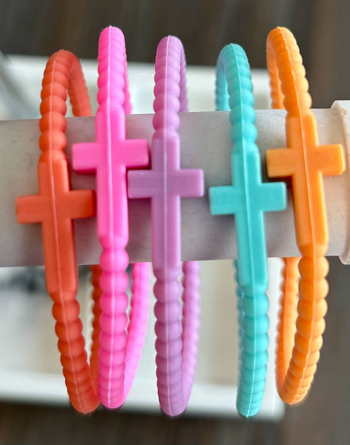 Silicone Cross Bracelet Set of 5: Neons