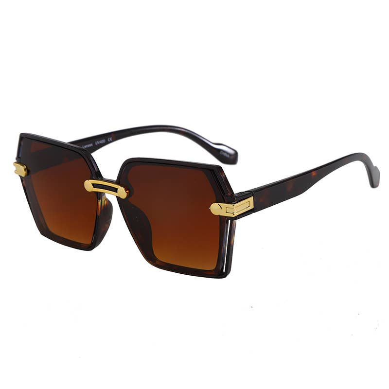 F3224, Large Trendy Frame With Gold Decor Arm Sunglasses